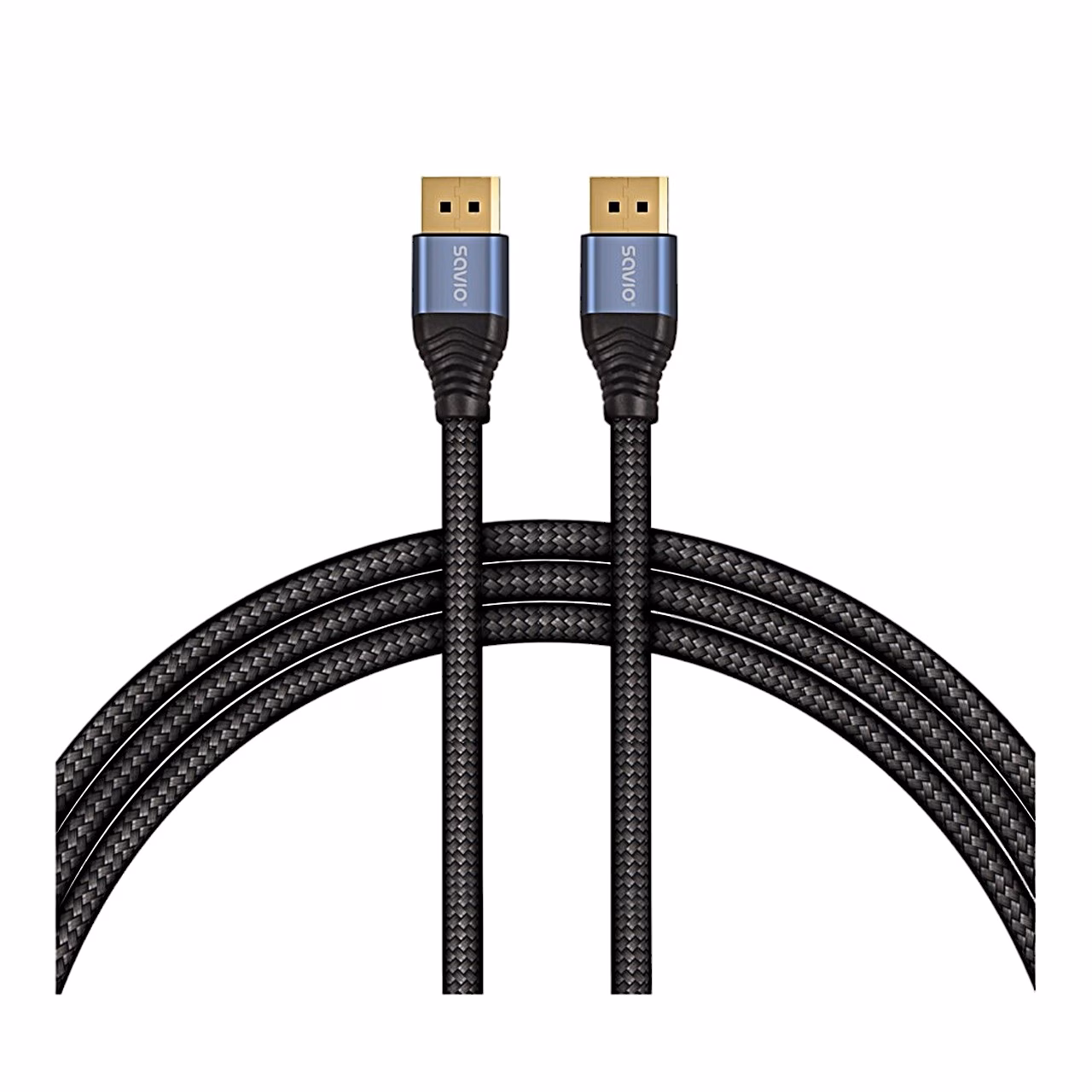 DisplayPort-kaabel Savio CL-210 punutud ümbrise ja kahe pistikuga