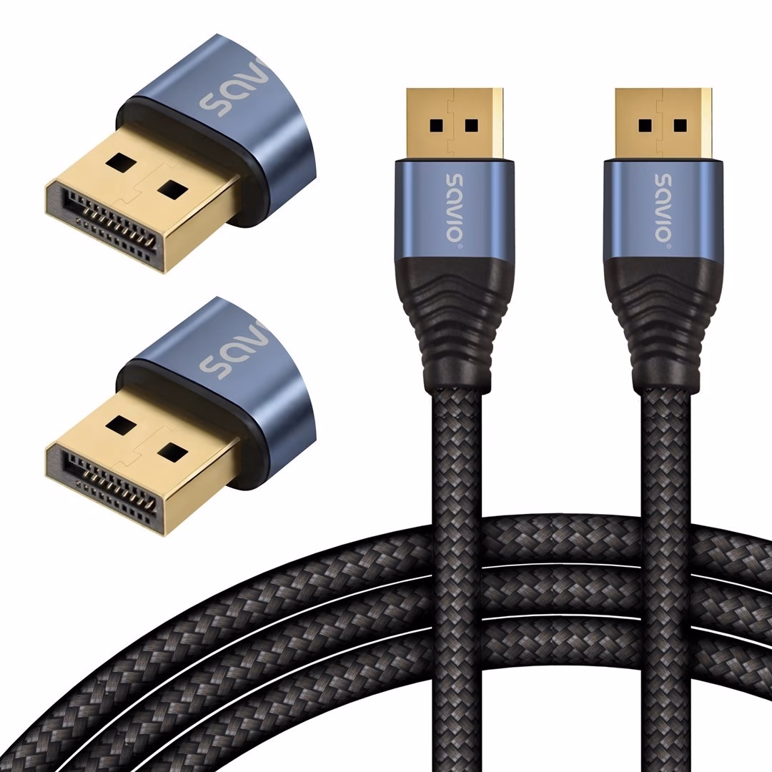 Savio CL-210 monitorikaabli DisplayPort-pistikud lähivaates