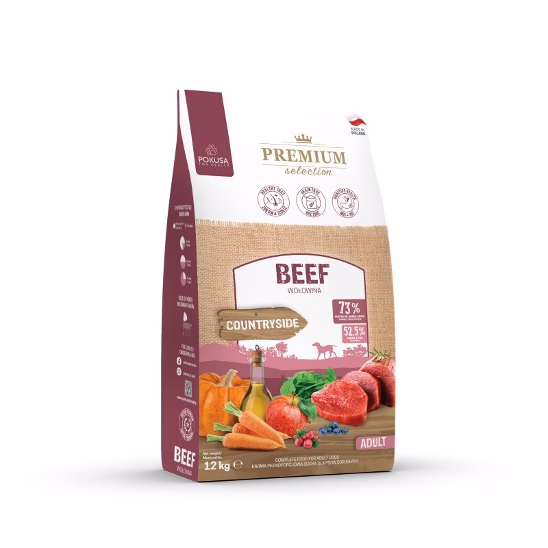 Koera kuivtoit POKUSA Premium Selection Beef Adult, 12 kg