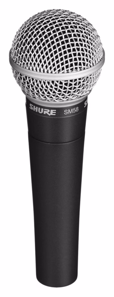 Dünaamiline vokaalmikrofon Shure SM58-LCE hõbedase võrega, vaade eest
