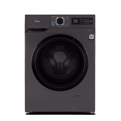 Tumedat tooni eestlaetav pesumasin Midea MF110W60/T-HR eestvaates suletud uksega