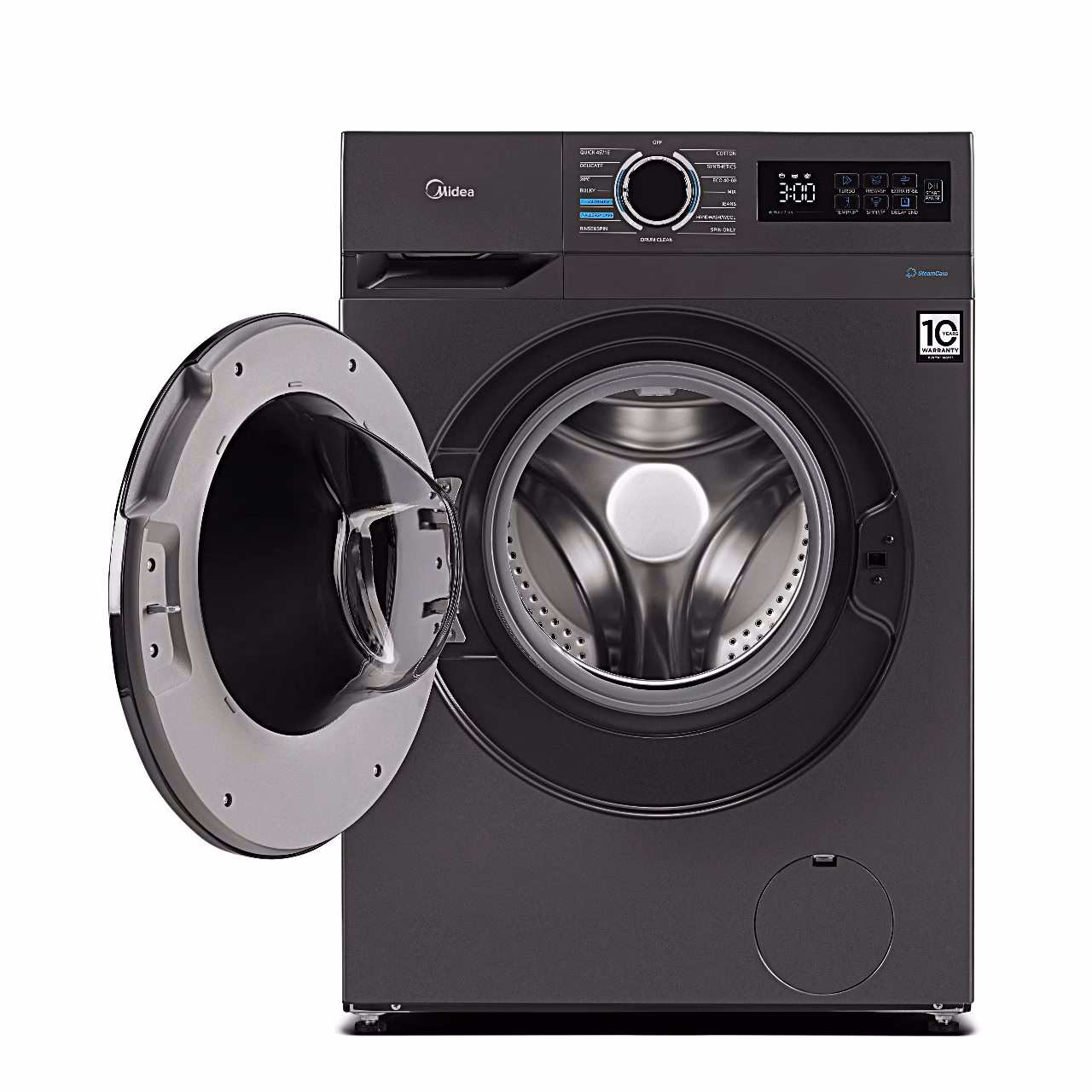 Midea MF110W60/T-HR pesumasin eestvaates avatud uksega ja trumliga