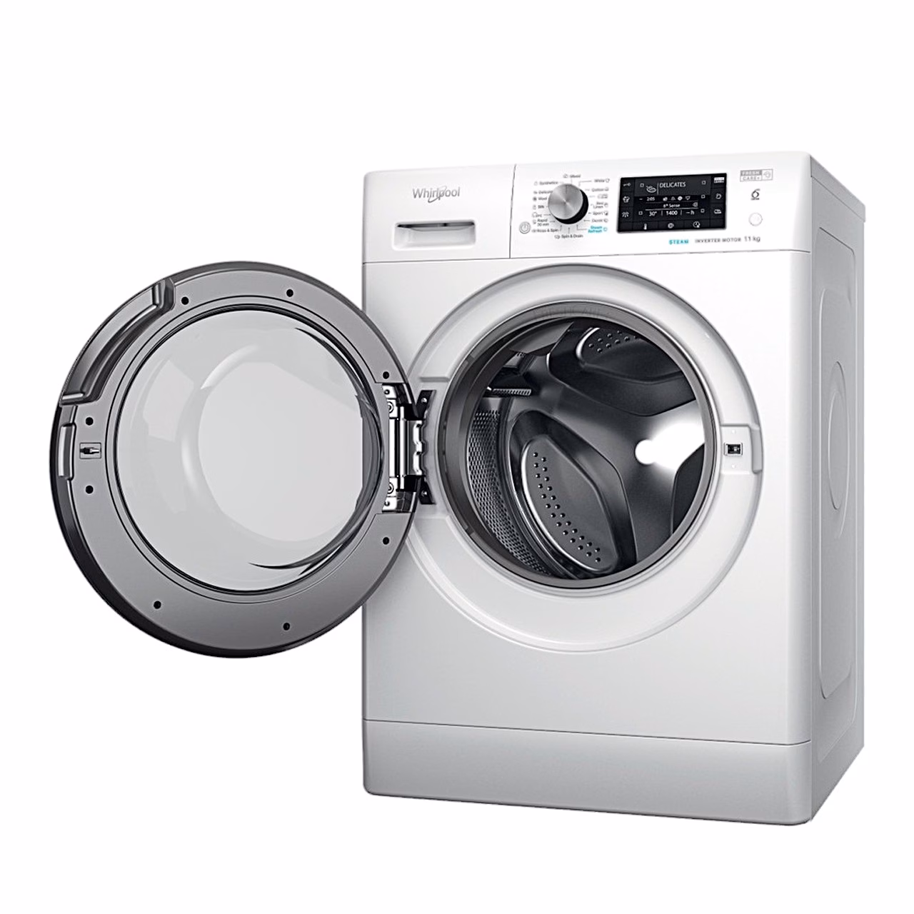 Avatud uksega pesumasin Whirlpool FFD 11489 BV EE nurga alt