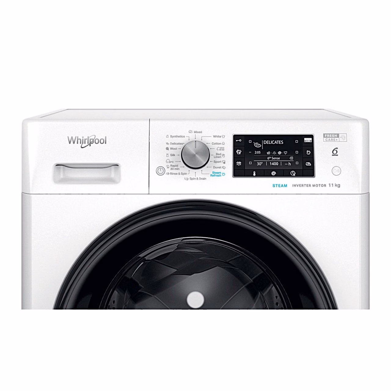 Whirlpool FFD 11489 BV EE pesuvahendi sahtel ja juhtpaneel ülevalt