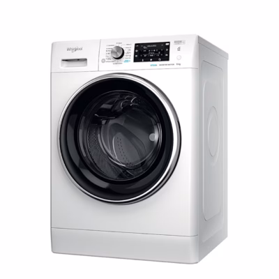 Eestlaetav pesumasin Whirlpool FFD 9489 BCV EE valges korpuses, vaade viltu eest