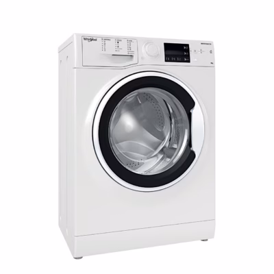 Valge eestlaetav pesumasin Whirlpool WRBSB 6249 W EU vasakult nurga alt
