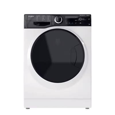 Valge pesumasin Whirlpool WRSB 7259 D EU musta juhtpaneeliga eestvaates