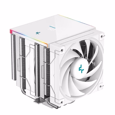 Valge kahe torniga protsessori õhkjahuti DeepCool AK620 DIGITAL SE WH eest ja küljelt