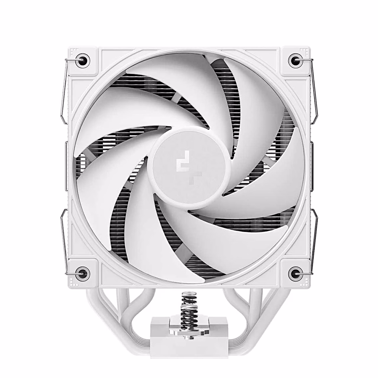 DeepCool AK700 DIGITAL WH otsevaade eest, ventilaator ja vedrudega kinnitus