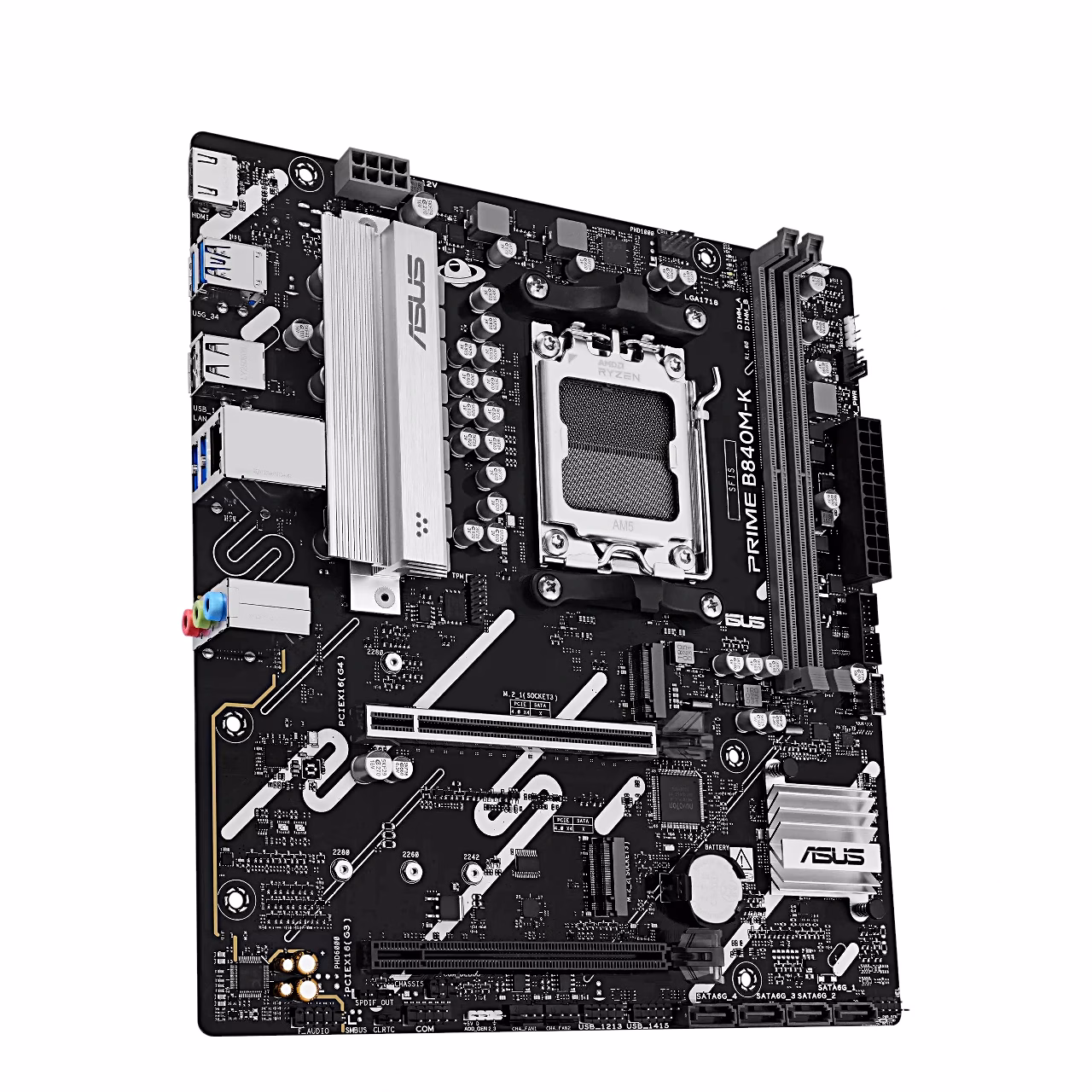 Asus PRIME B840M-K emaplaat vasakult nurgast USB- ja helipesadega