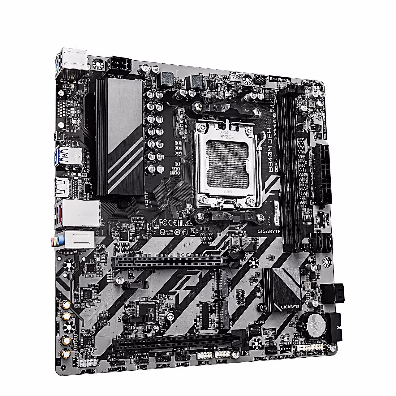 AM5 emaplaat Gigabyte B840M D2H kaldu tagapaneeli portide poolt