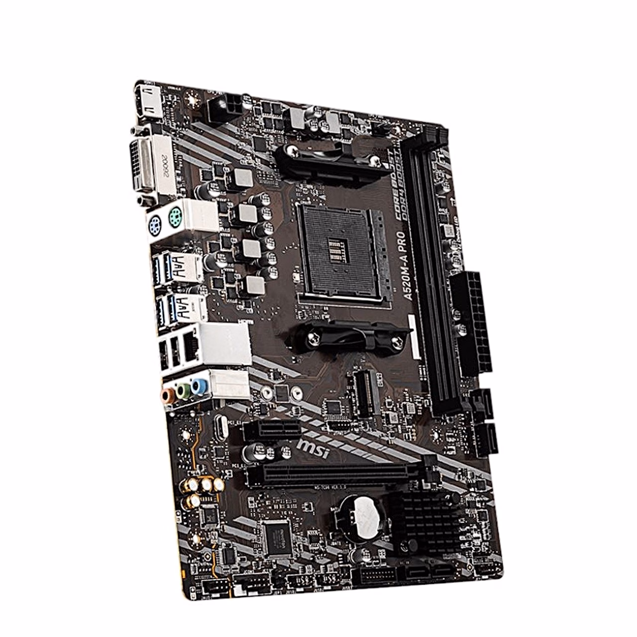 MSI A520M-A PRO emaplaat kaldvaates paremalt