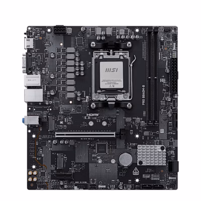Emaplaat MSI PRO B840M-B otsevaates AM5 sokli ja kahe mälupesaga