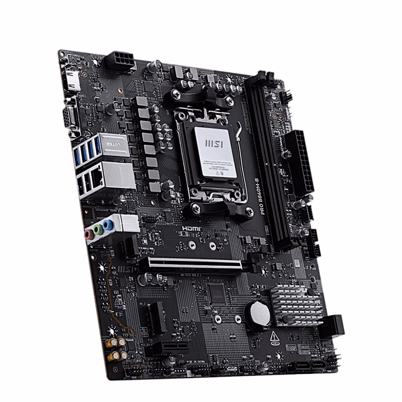 MSI PRO B840M-B emaplaat tagapaneeli USB-, võrgu- ja helipesade poolelt