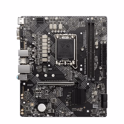 Emaplaat MSI PRO H610M-G otse ülalt LGA 1700 sokli ja mälupesadega