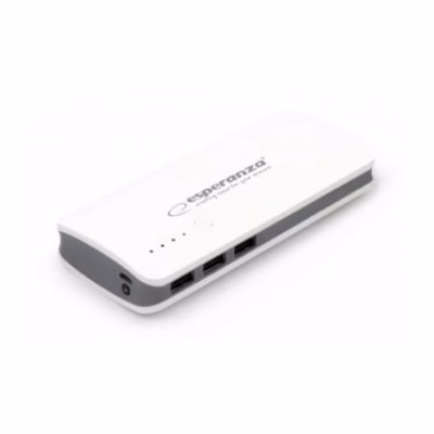 Esperanza EMP106WE Radium 8000 mAh hall/valge akupank, 3 USB väljundit, micro-USB laadimisega, 142x63x24 mm