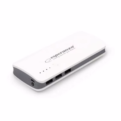 Esperanza EMP106WE Radium 8000 mAh hall/valge akupank, 3 USB väljundit, micro-USB laadimisega, 142x63x24 mm