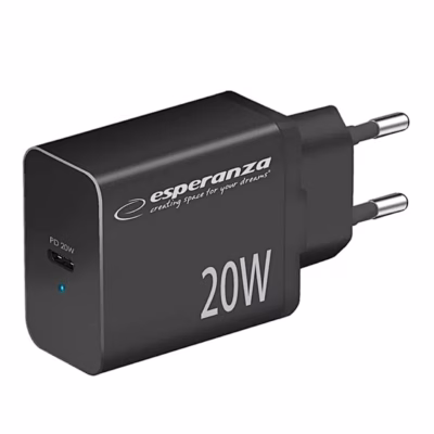 Esperanza EZC104K 20W USB-C must kiirlaadija ülepinge- ja ülekuumenemiskaitsega