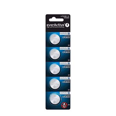 everActive CR2025 3V liitium-patarei 20x2,5 mm, 5 tk blisterpakendis, nööppatarei väikeselektroonikale