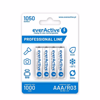 everActive EVHRL03-1050 4 tk 1.2 V 1050 mAh NiMH R03/AAA laetavad silindrilised akud