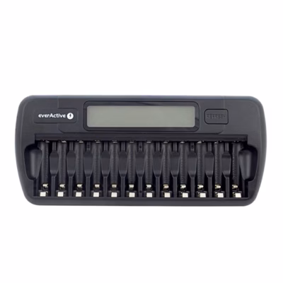 everActive NC-1200 must 12-pesaline AA/AAA akulaadija LCD-ekraaniga, vooluvõrgutoitega