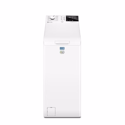 Valge pealtlaetav pesumasin Electrolux EW6T227E eestvaates, juhtpaneel ülaosas