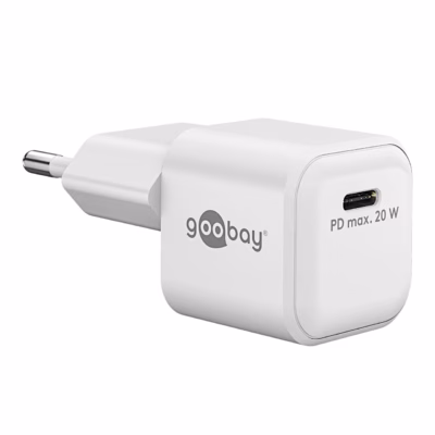 Valge Goobay Nano GaN-seinalaadija USB-C-pordi ja europistikuga