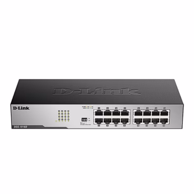 Võrgulüliti D-Link DGS-1016D esipaneel 16 pordi ja DIP-lülititega