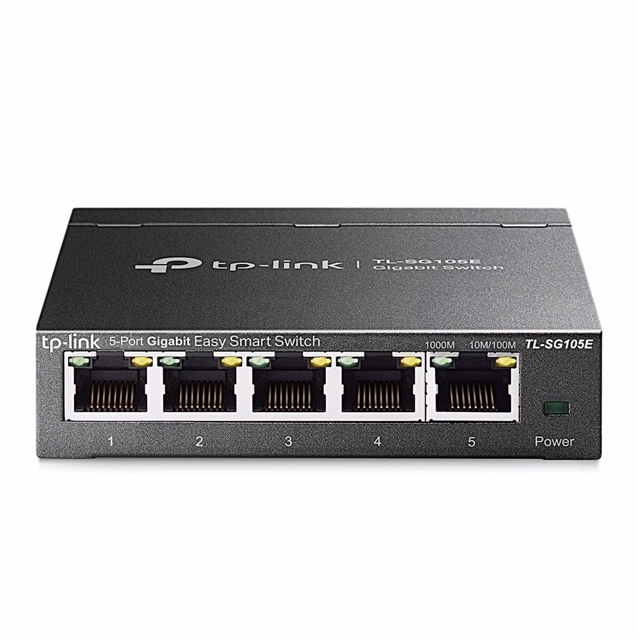 TP-Link TL-SG105E tagakülg turvaluku ava, lähtestusnupu ja toitepesaga