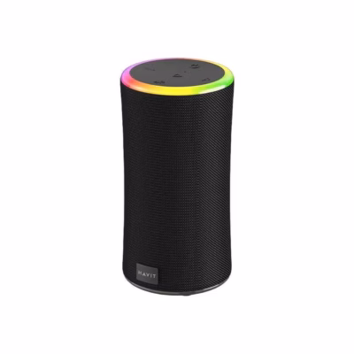 Havit SK833BT 20W must IPX6 veekindel Bluetooth 5.3 kaasaskantav stereokõlar RGB taustvalguse ja TWS-funktsiooniga, 2000 mAh aku, 102x102x200 mm