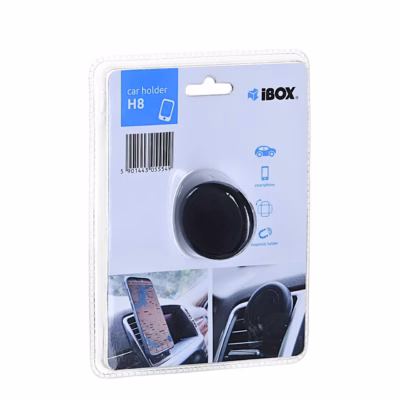 iBox H-8 ICH8 must plastikust passiivne autotelefoni hoidik ventilatsiooniavasse, horisontaalne/vertikaalne, põrutuskindel