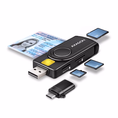 Must ID- ja mälukaardilugeja AXAGON CRE-SMP2A ID-kaardi, mälukaartide ja USB-C-adapteriga