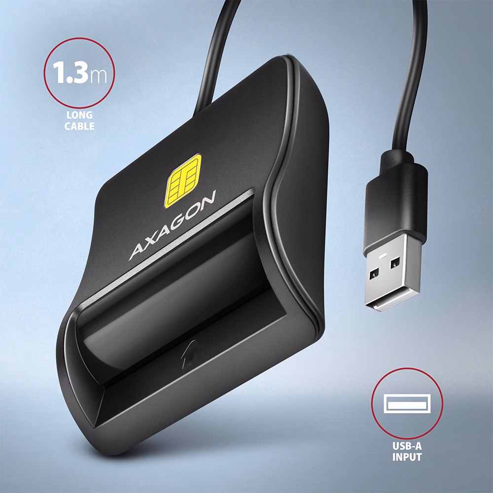 AXAGON CRE-SM3N lugeja 1,3 m kaabli ja USB-A-pistikuga lähivaates