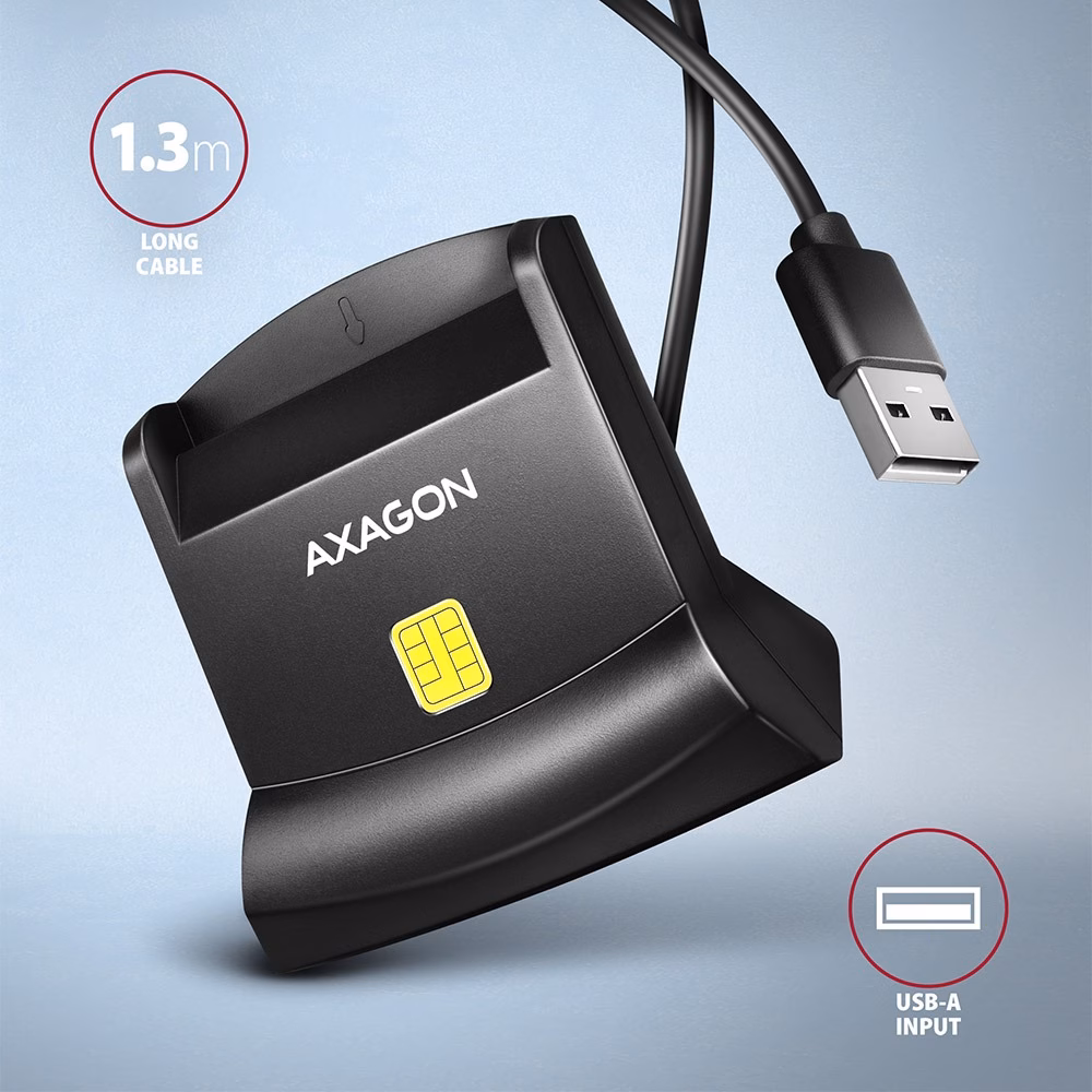 AXAGON CRE-SM4N lugeja 1,3 m kaabli ja USB-A-pistikuga lähivaates