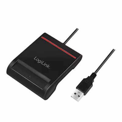 Must ID-kaardilugeja LogiLink CR0047 punase triibuga, kaabli otsas USB-A-pistik