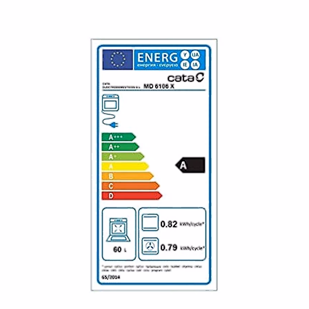CATA MD 6106 X energiamärgis energiaklassiga A ja 60-liitrise mahuga