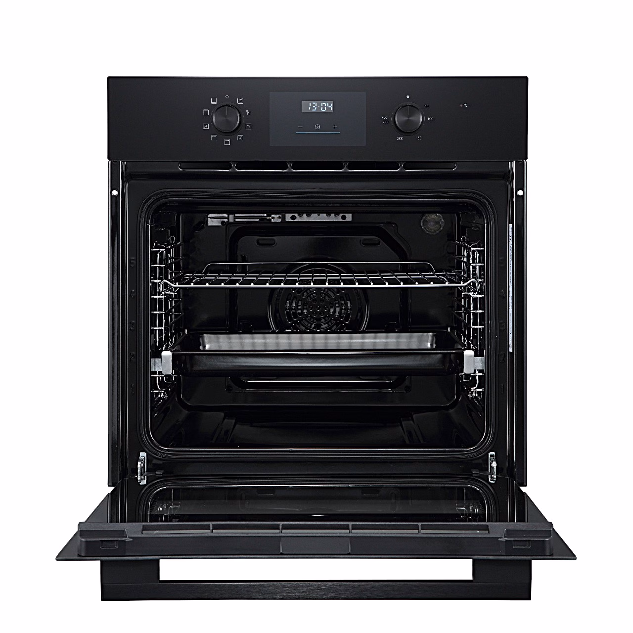 Midea MBO65M80D2-BK ahjuruum eestvaates, traatsiinidel grillrest ja küpsetusplaat