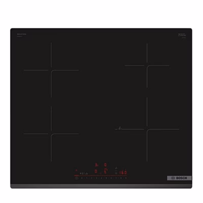 Must induktsioonpliidiplaat Bosch PIE63KHC1Z ülaltvaates nelja ümara keedualaga