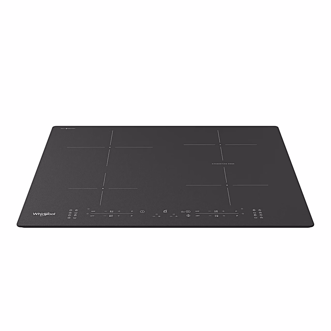 Must Whirlpool WB B8360 NE BM induktsioonpliidiplaat nelja keedualaga eestvaates