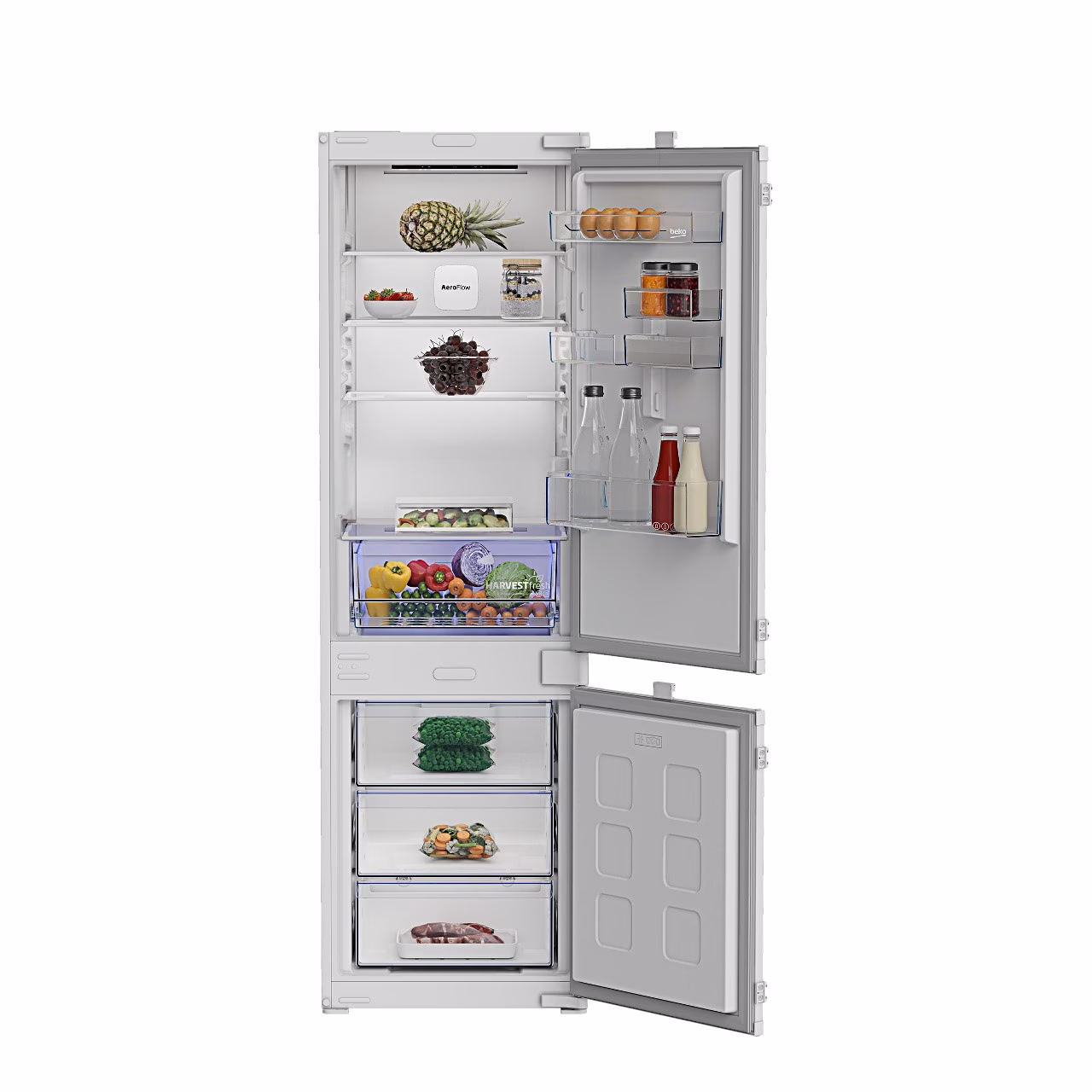 Integreeritav külmik alumise sügavkülmaga Beko B3BCNA294HS avatud ustega