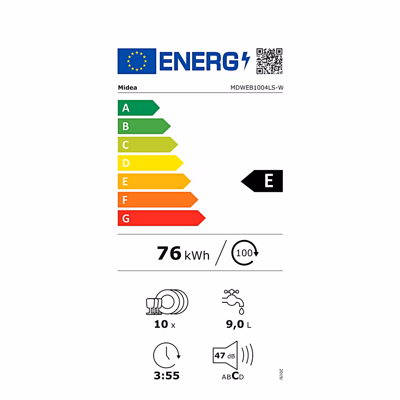 Integreeritava nõudepesumasina Midea MDWEB1004LS-W energiamärgis klassiga E