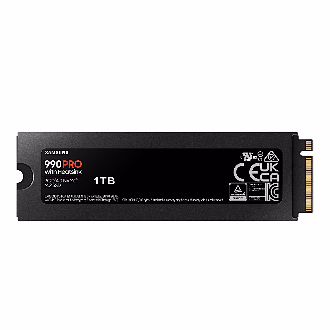 Samsung 990 PRO 1 TB SSD-ketta alumine külg tootesildiga