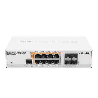 Võrgulüliti MikroTik CRS112-8P-4S-IN esipaneel kaheksa PoE-pordi ja nelja SFP-pesaga