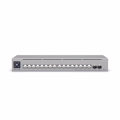 Võrgulüliti Ubiquiti Pro Max 16 PoE esipaneel 16 pordi ja kahe SFP+ pesaga