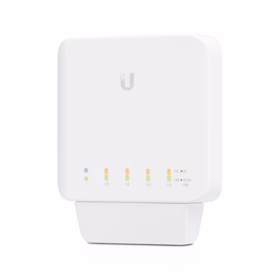 Võrgulüliti Ubiquiti UniFi Switch Flex eestvaade märgutuledega kinnitusel