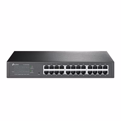 Juhitav võrgulüliti TP-Link TL-SG1024DE eestvaates, 24 RJ45-porti ja märgutuled