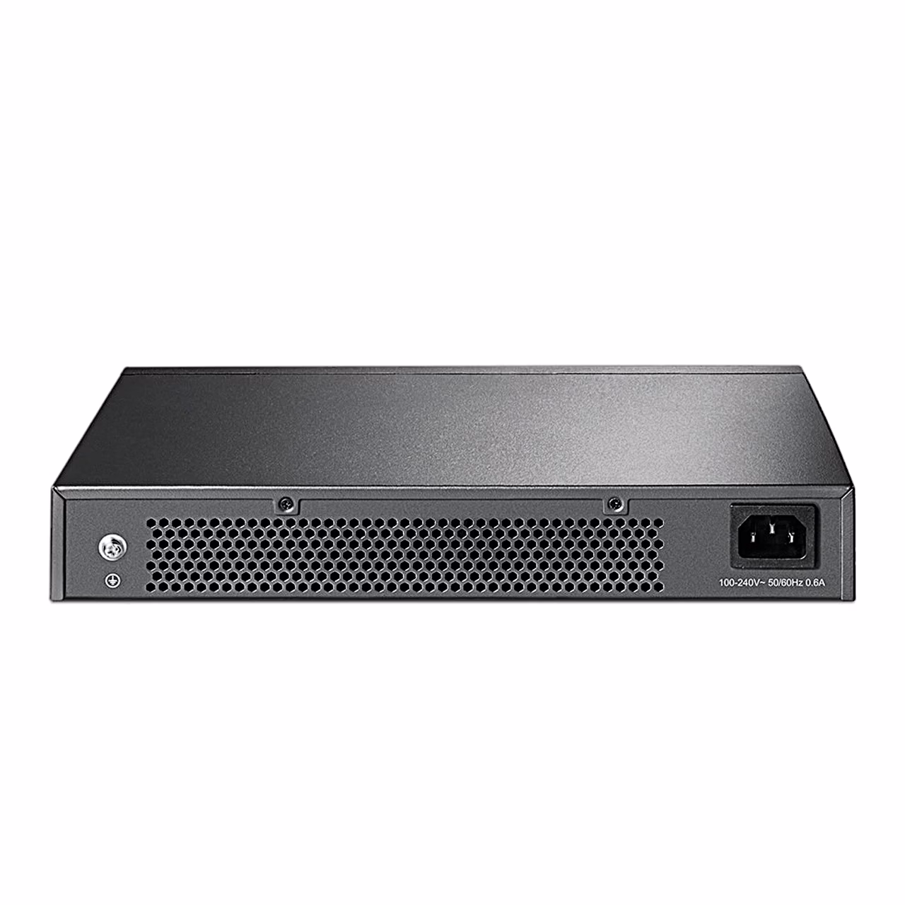 Kommutaatori TP-Link TL-SG1024DE tagakülg toitepesa ja ventilatsiooniavadega