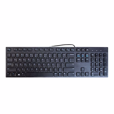 Must juhtmega klaviatuur Dell KB216 ülaltvaates koos kaabliga