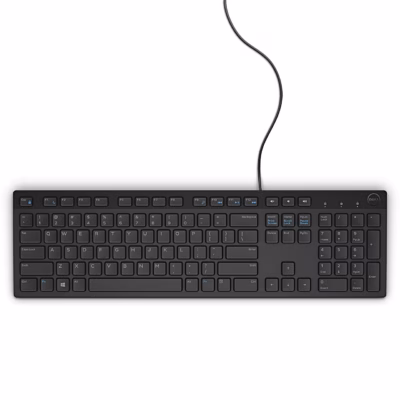 Juhtmega klaviatuur Dell KB216 otse ülevalt koos kaabliga