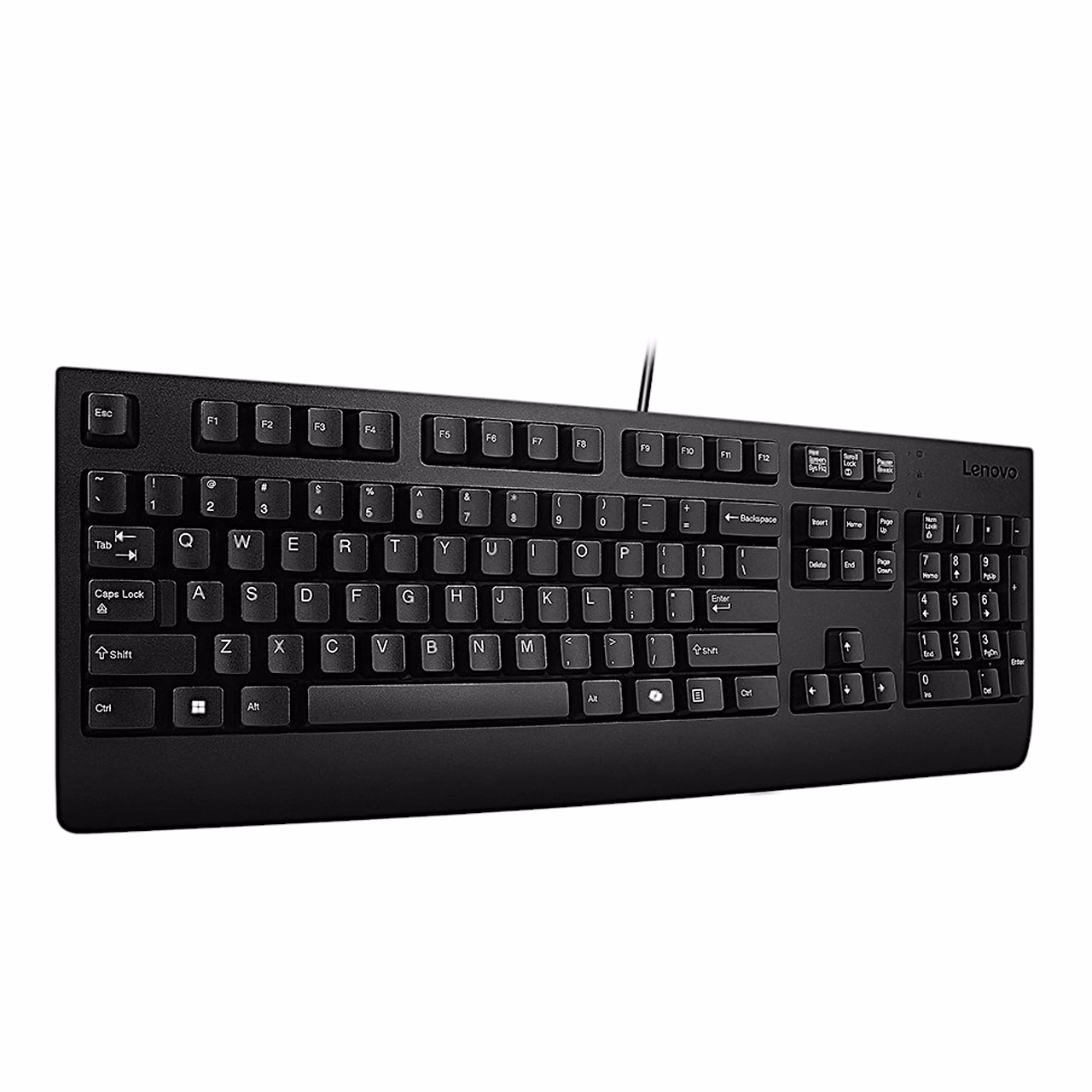 Lenovo Preferred Pro II klahvistik ja kaabel, vaade vasakult nurga alt